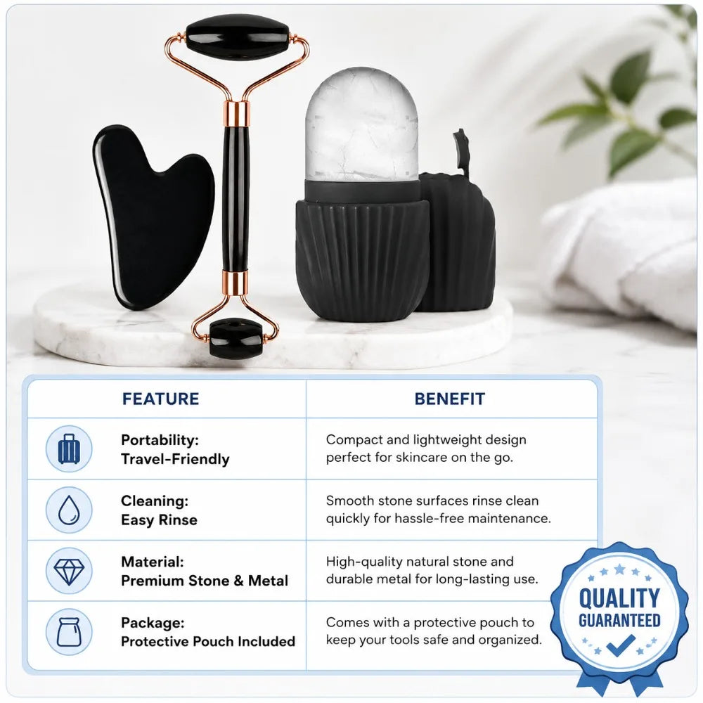 3-teiliges Eis-Gesichtsroller & Gua-Sha Massage Set