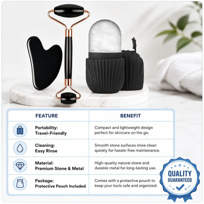 3-teiliges Eis-Gesichtsroller & Gua-Sha Massage Set
