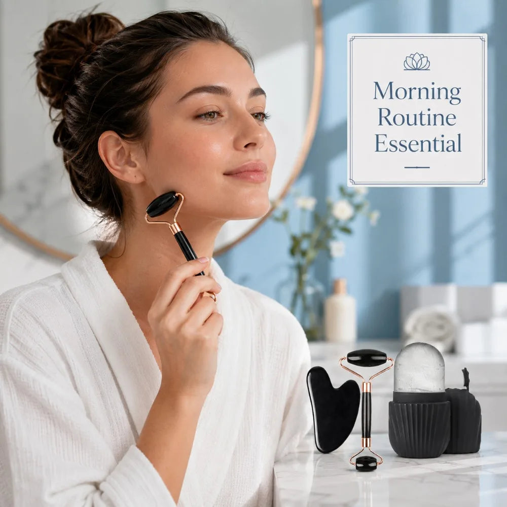 3-teiliges Eis-Gesichtsroller & Gua-Sha Massage Set