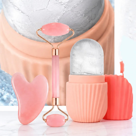 3-teiliges Eis-Gesichtsroller & Gua-Sha Massage Set