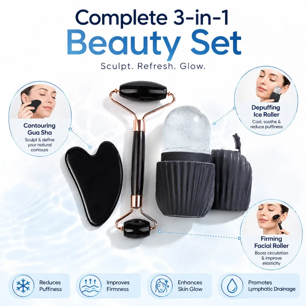 3-teiliges Eis-Gesichtsroller & Gua-Sha Massage Set