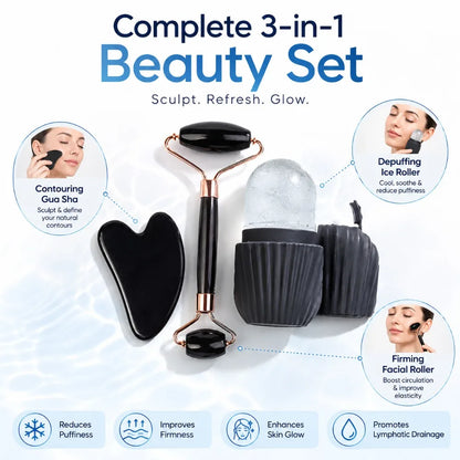 3-teiliges Eis-Gesichtsroller & Gua-Sha Massage Set